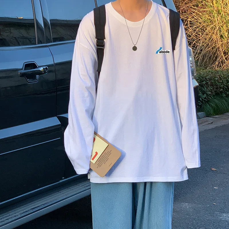 

Футболка мужская с круглым вырезом, лонгслив, свободный тонкий пуловер, повседневная спортивная одежда, весна-осень