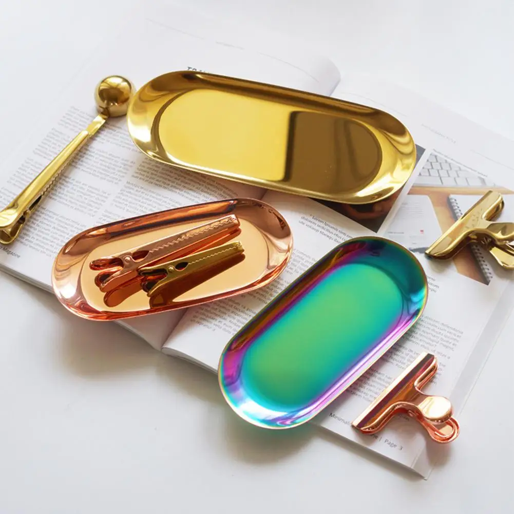 

Fashion Simple Stainless Steel Tray Smooth Oval Tray for Foods, Jewelry, Metal