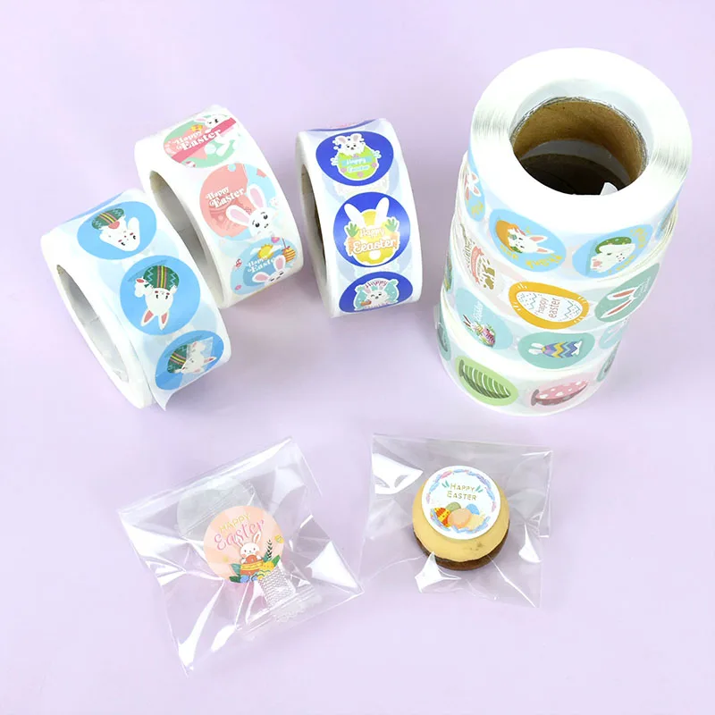 

500Pcs Happy Easter Stickers Cute Easter Rabbit Egg Self Adhesive Seal Labels For Easter Party Kids Gift Bag Box Decoration Tags