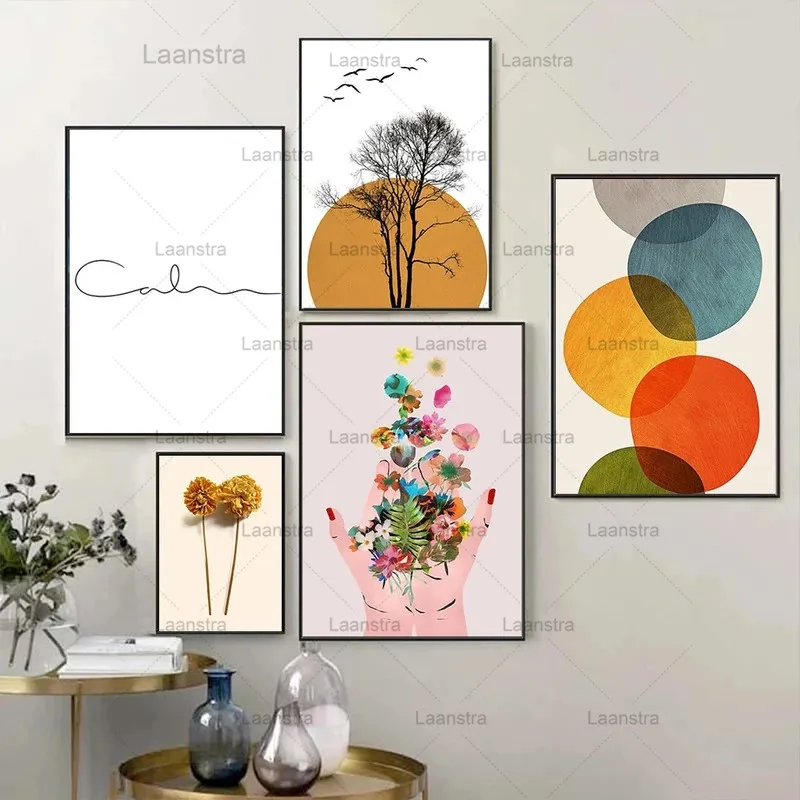 

Sun Tree Flower Landscape Calm Quotes Wall Art Canvas Painting Nordic Posters and Prints Wall Pictures for Living Room Decor