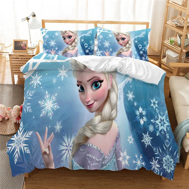 Комплект постельного белья Disney Blue Frozen Anna Elsa Queen King детский пододеяльник для