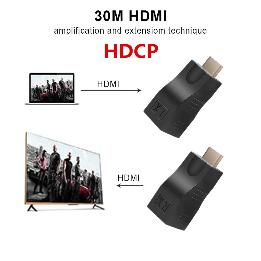 Удлинитель KEBIDU 4K переходник с мини-портами RJ45 на 30 м HDMI-совместимый для