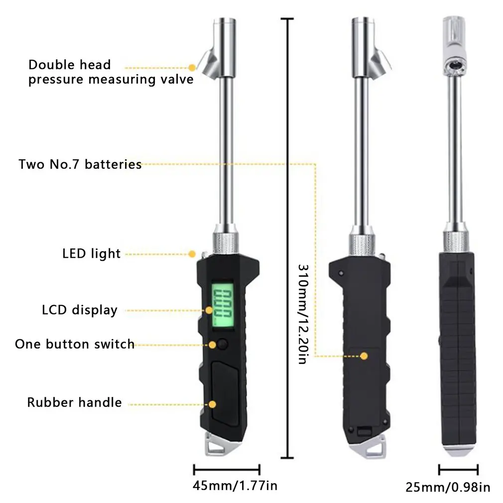 

Digital Tire Pressure Gauge Dual Head 200 PSI Heavy Duty Tire Gauge For Truck Car 4 Setting With Backlight LCD