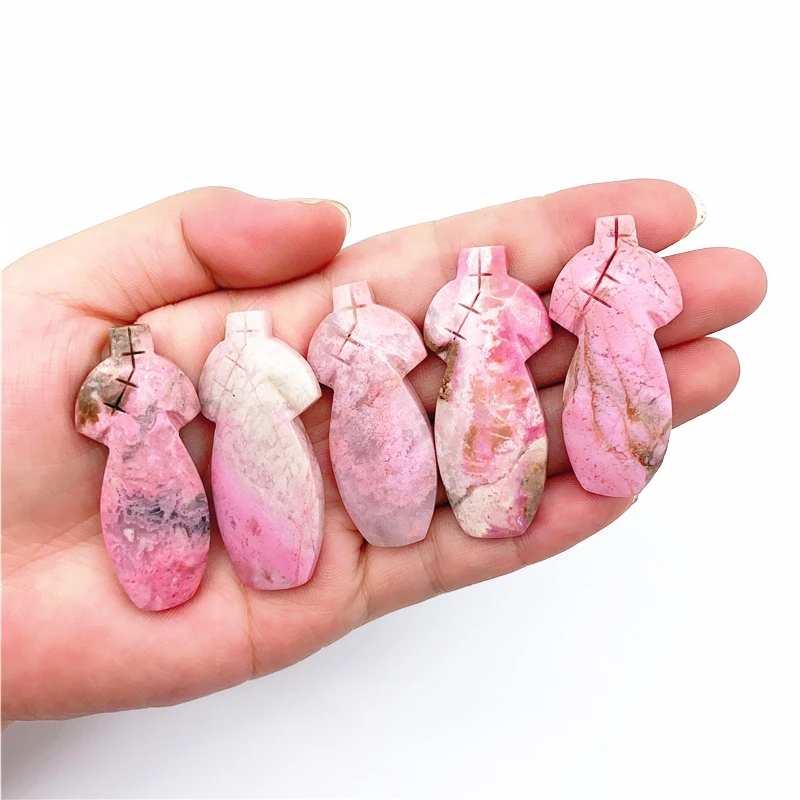 

Beautiful 1PC New Natural Pink Rhodonite Cheongsam Cloths Hand Carving Stone Healing For Collection Natural Quartz Crystals