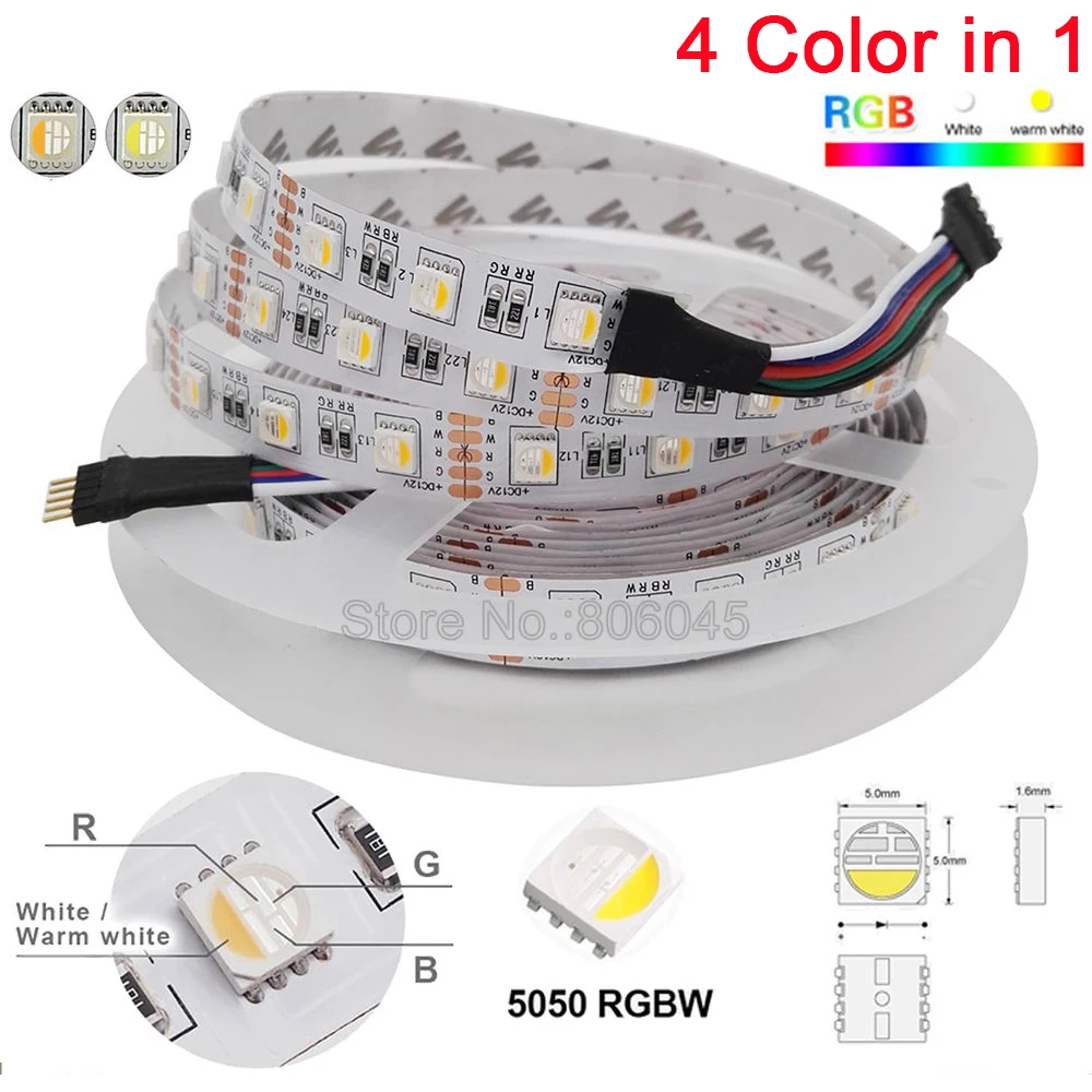Светодиодная лента 4 в 1 5 м 12 В 24 постоянного тока SMD 5050 RGBW RGB белый теплый