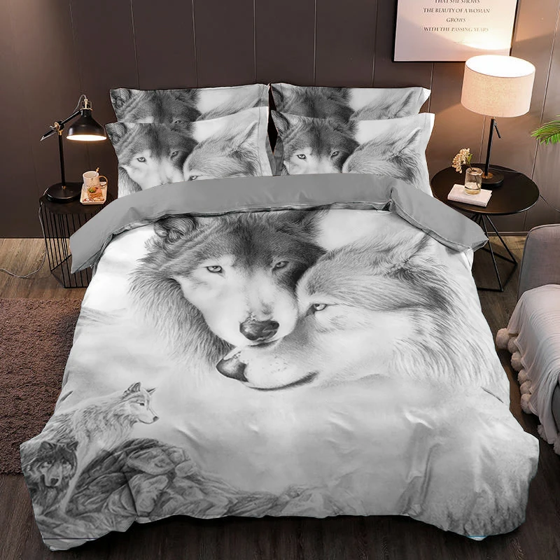 3D Gray Wolf Beddings Design Animal Quilt Cover Sets Comforter Covers and Pillow Cases 160*200cm Full Twin Double King Size