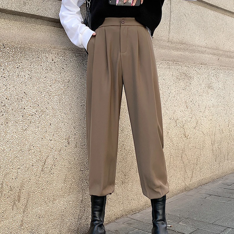 

Limiguyue Office Lady Harem Pants Women High Waisted Slim Black Khaki Long Suit Pants OL Style Trousers mujer pantalones K187