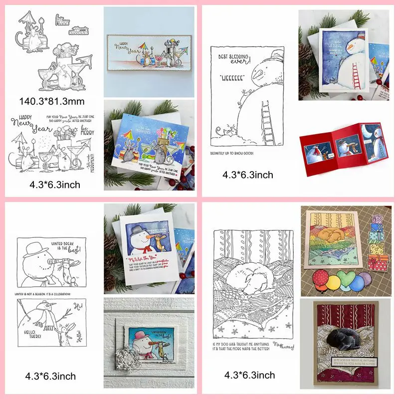 

Matal Cutting Die Clear Silicone Stamps Snowman Dog Mouse Rabbit Animals Drinkware Words Sentence Decorate Cards Words Craft New