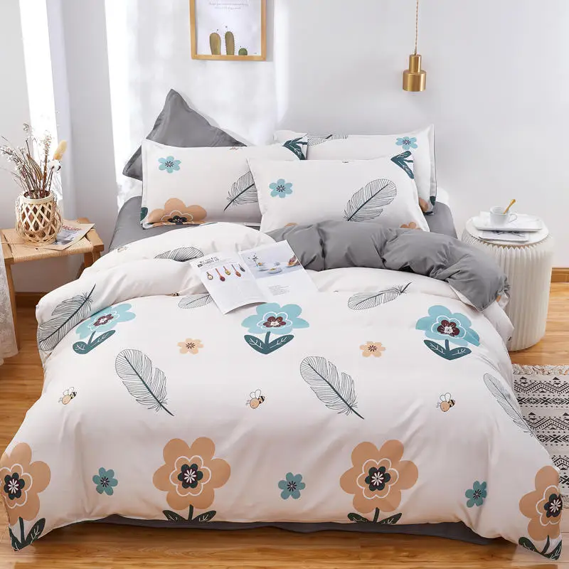 

Plain Color Bed linen cotton linen bed sheet Quilt Cover Pillow Case No Bed Sheet Simple Bedroom Household Three Sets