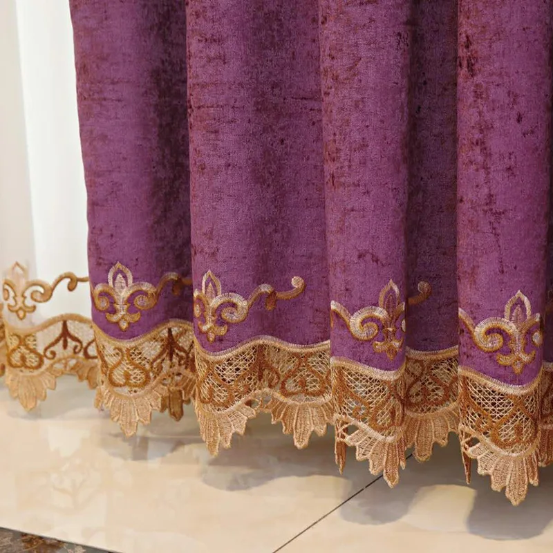 

Advanced Chenille Curtains for Living Room Bedroom Villa Embroidered Blackout Curtains Tulle European Curtains Valance Custom