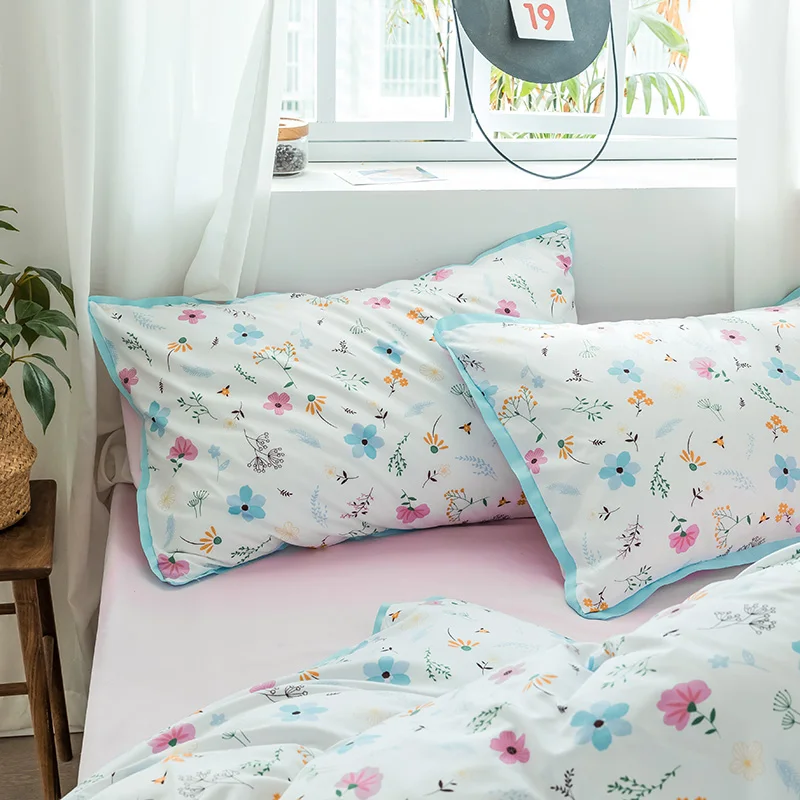SlowDream Bedding Set Pastoral Style Flowers Bedspread Duvet Cover Set Flat Sheet For Adult Child Single Bed 1.0/1.2 Double