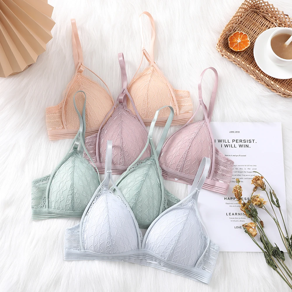 

Floral Lace Bras For Women Sexy Lingerie Beauty Back Deep V Lace Bralette Female Brassiere Wire Free Thin Underwear Push Up Bra