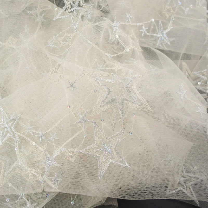 Width130CM Вышивка Звезда Тюль Мягкий блесток ткань для DIY свадебное праздничное