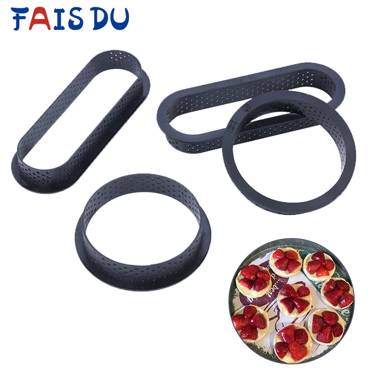 

4/8 Pcs Mini Tart Ring Circle Cutter Tartlet Mold Small Pie Ring Heat-Resistant Perforated Cake Mousse Molds Non Stick Cake Mold