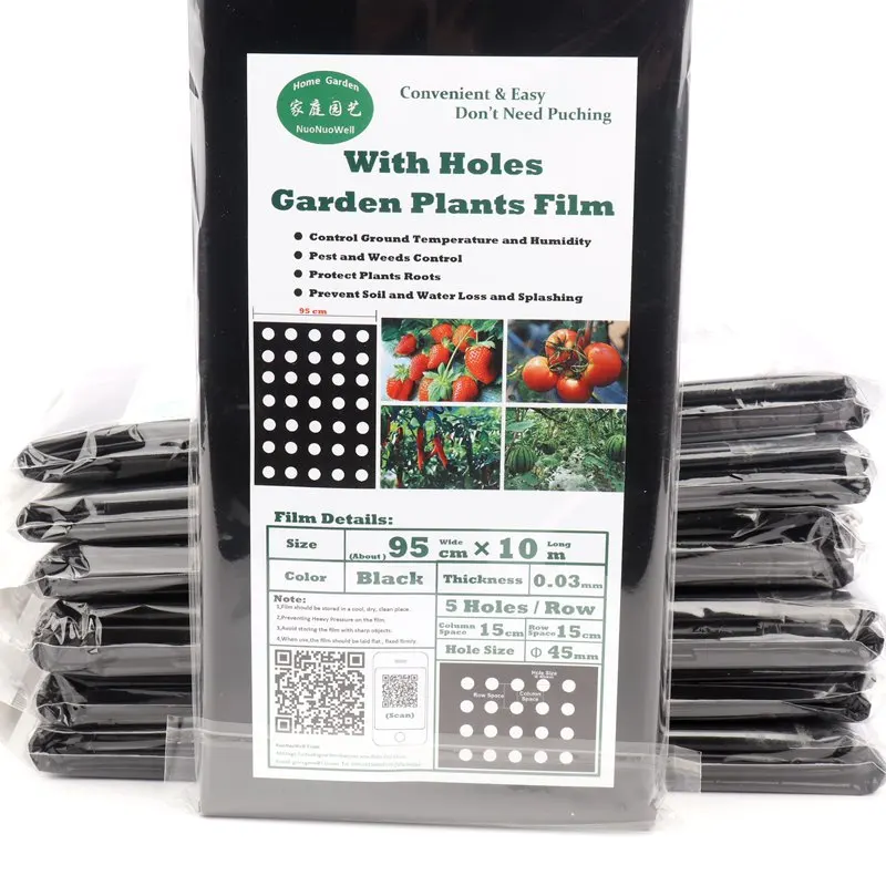 Black Film 5 пакетов 95 см* 10 м 5 отверстий садовая пленка сельскохозяйственные овощи защита растений черная пленка перфорированная пластиковая мульчирующая пленка из ПЭ простота использования - Цвет: Black Film