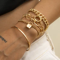 shixin 5 pcs punk chain bracelets bangles set for women thick charm lock bracelets fashion hand chains jewelry