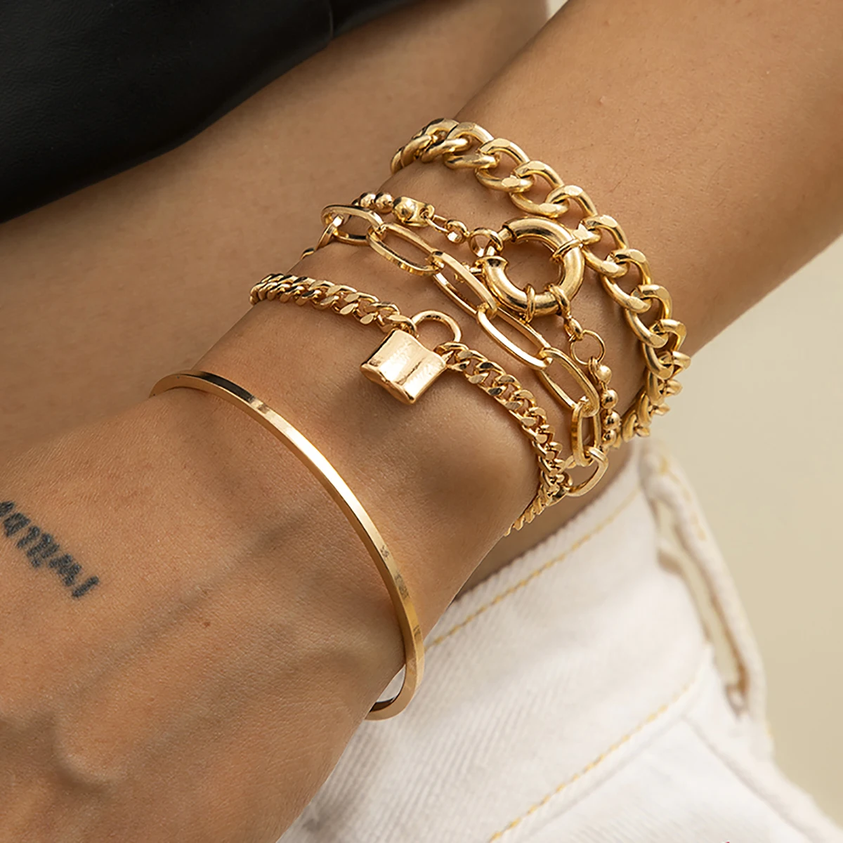 Браслеты цепочки SHIXIN в стиле панк женские Толстые браслеты из цепочек с замком