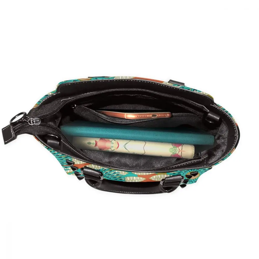 

WHEREISART African Leaf Mandala Print Leather Rivet Shoulder Bag Ladies Hand Bags Femme Fashion Flower Bags for Women