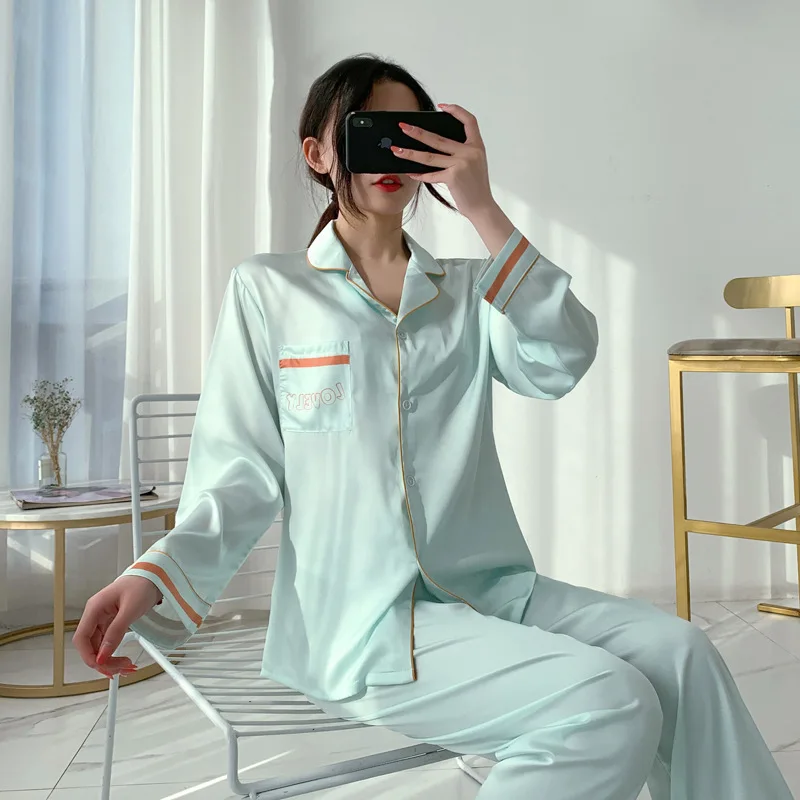 Long Sleeve Pajamas Autumn Trousers Suit Fashion Pyjama Set Large Size Nightwear Home Service House Nightdress Costume Outfit