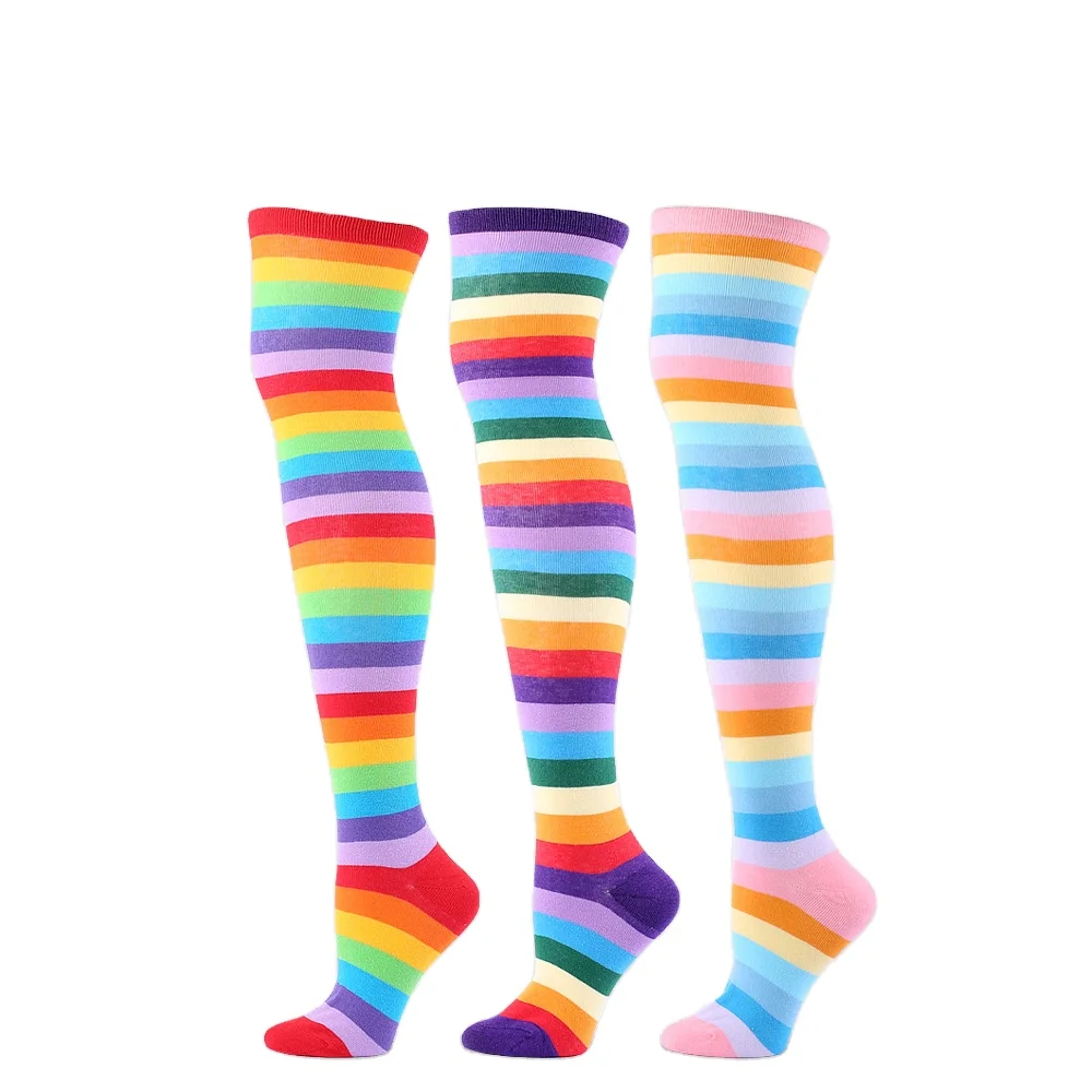 

Japanese College Girls Designer Rainbow Gradient Candy Colors Over Knee Long Stockings Socks