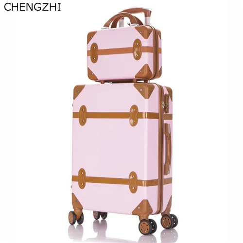 a set CHENGZHI 2" 22" 2" 26 дюймов корейский Ретро девушки на колёсиках Spinner ABS студентов Дорожный чемодан наборы женщин пароль чемодан - Цвет: a set