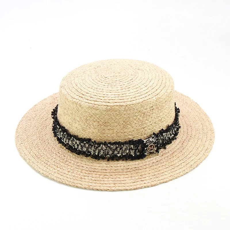 black New Fashion Teddy Bear Ribbon Raffia Hat Women Summer Beach Hats Handmade Weave Soft Straw Hat Female Travel Caps Wholesale - Цвет: black