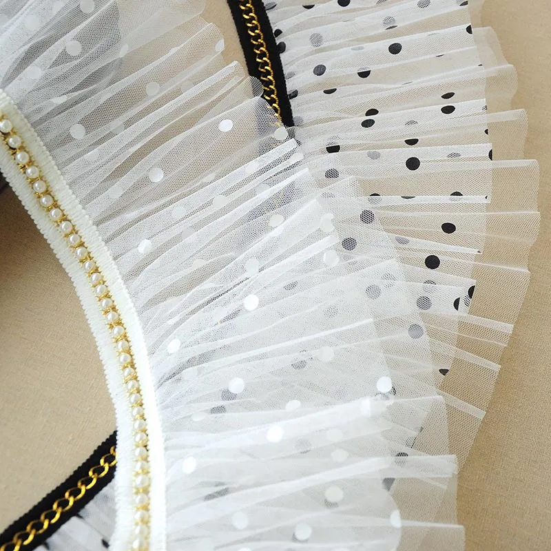 

1M High Quality Beaded Lace Fabric16cm Tulle Dot Gold Lace Ribbon Sewing Trim Guipure Beaded Lace Fabrics For Wedding Dresses Q7