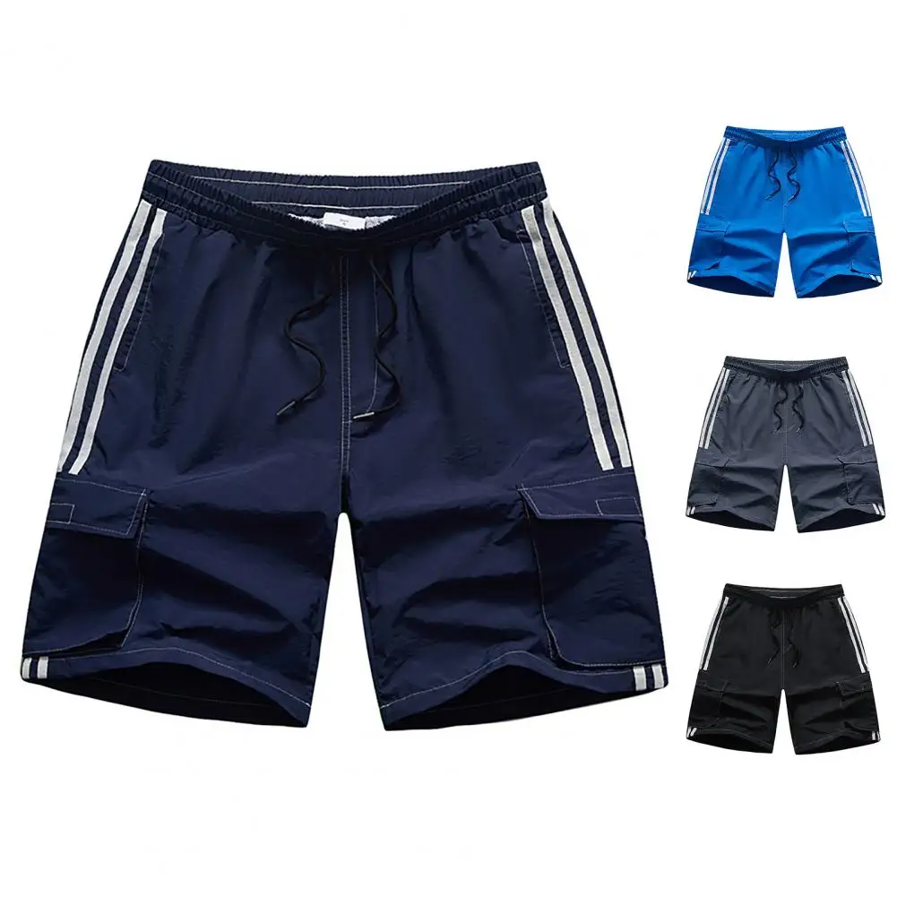 

Double Layer Thin Elastic Waist Side Stripes Board Shorts for Sports