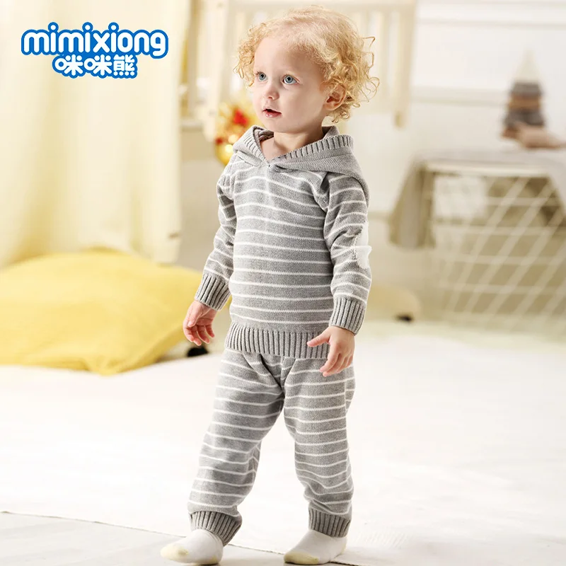 Новый вязаный комплект для малышей осенне-зимний костюм новорожденных мальчиков