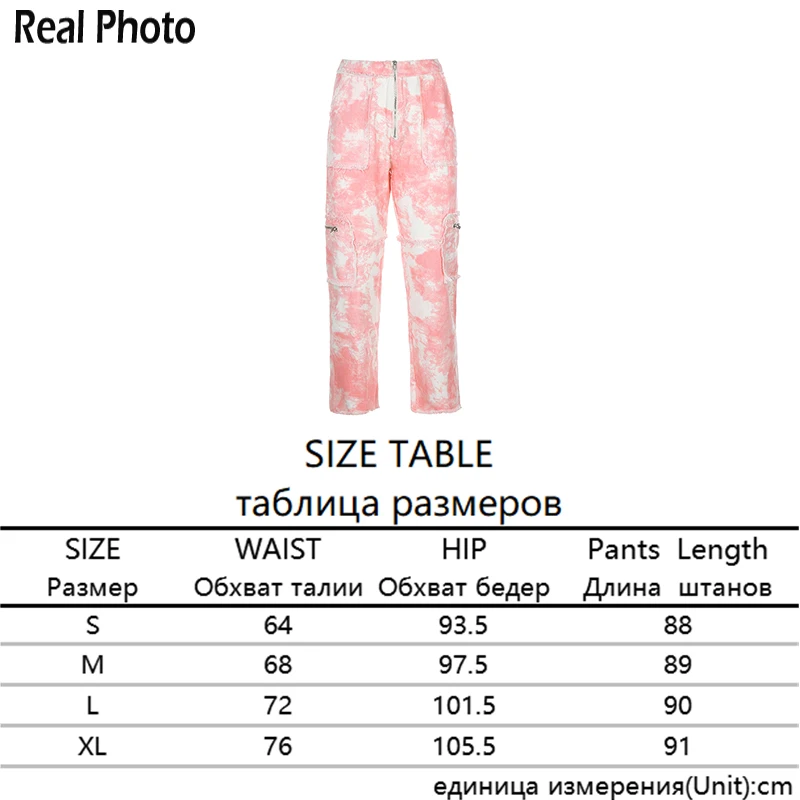 

Tie Dye Print High Waist Cargo Pants Women 2021 Fall Harajuku Tassel Straight Loose Trousers Femme y2k Pants Pockets