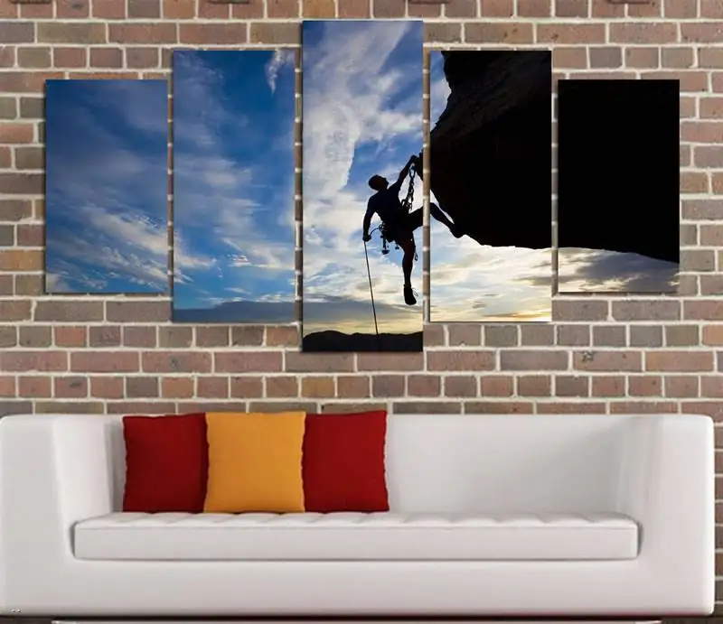 

Framed)5 Pieces The Climbing Rock Sunset Modern Home Wall Decor Canvas Picture Art Hd Print Painting On Canvas Artworks