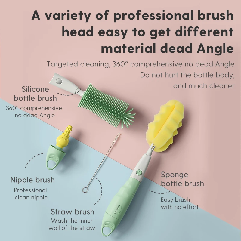 Boboduck 5 в 1 детских бутылочек чистящий набор соломенная щетка губка бутылки для