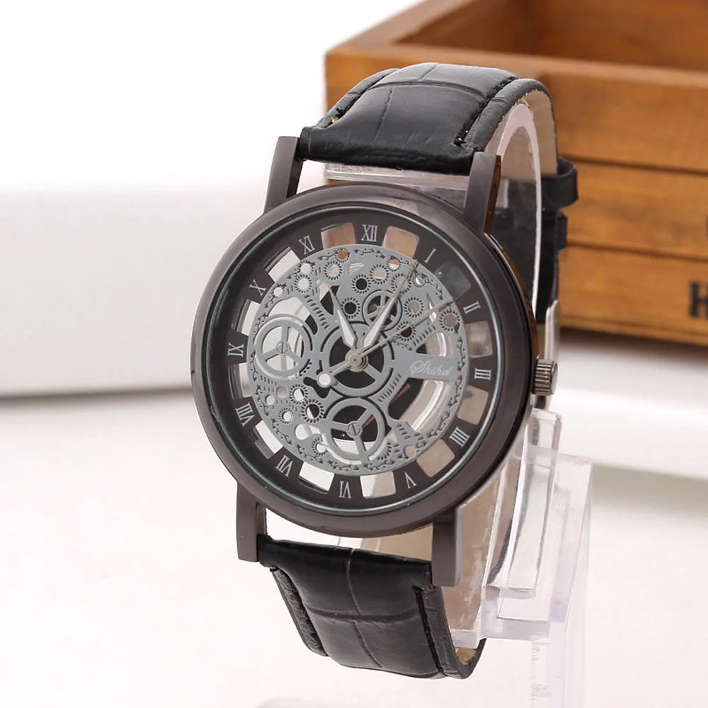 

OTOKY Watches Men Vintage Luxury Unique Hollowed-out Stainless Steel Quartz Military Sport Leather Band Dial Wrist Watch Jul27