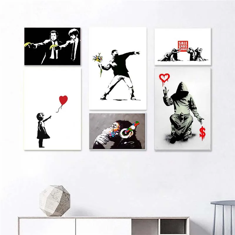 

Black and White Minimalist Street Graffiti Art Canvas Painting Posters and Printed Pictures on The Wall Modern Home Decoration