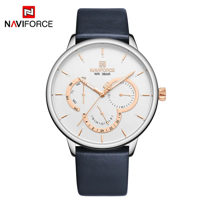 NAVIFORCE роскошные мужские наручные часы спортивные военные водонепроницаемые мужские часы деловые ультра тонкие из натуральной кожи кварцевые мужские часы 3011 - Цвет: NA301105 without box
