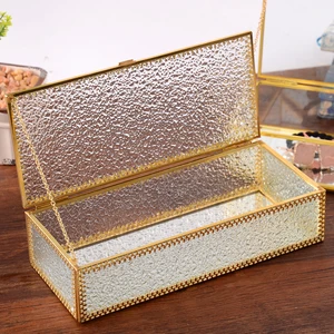 Шкатулка для ювелирных изделий, золотистый стеклянный органайзер для косметики, демонстрации часов, помады, серег, аксессуары для хранения, подарочная коробка