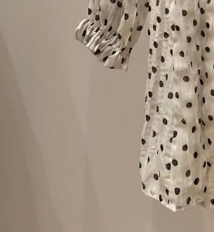 

2021 Spring and Summer New French Sweet Fungus Collar Waist Polka Dot Print Pleated Female Dress