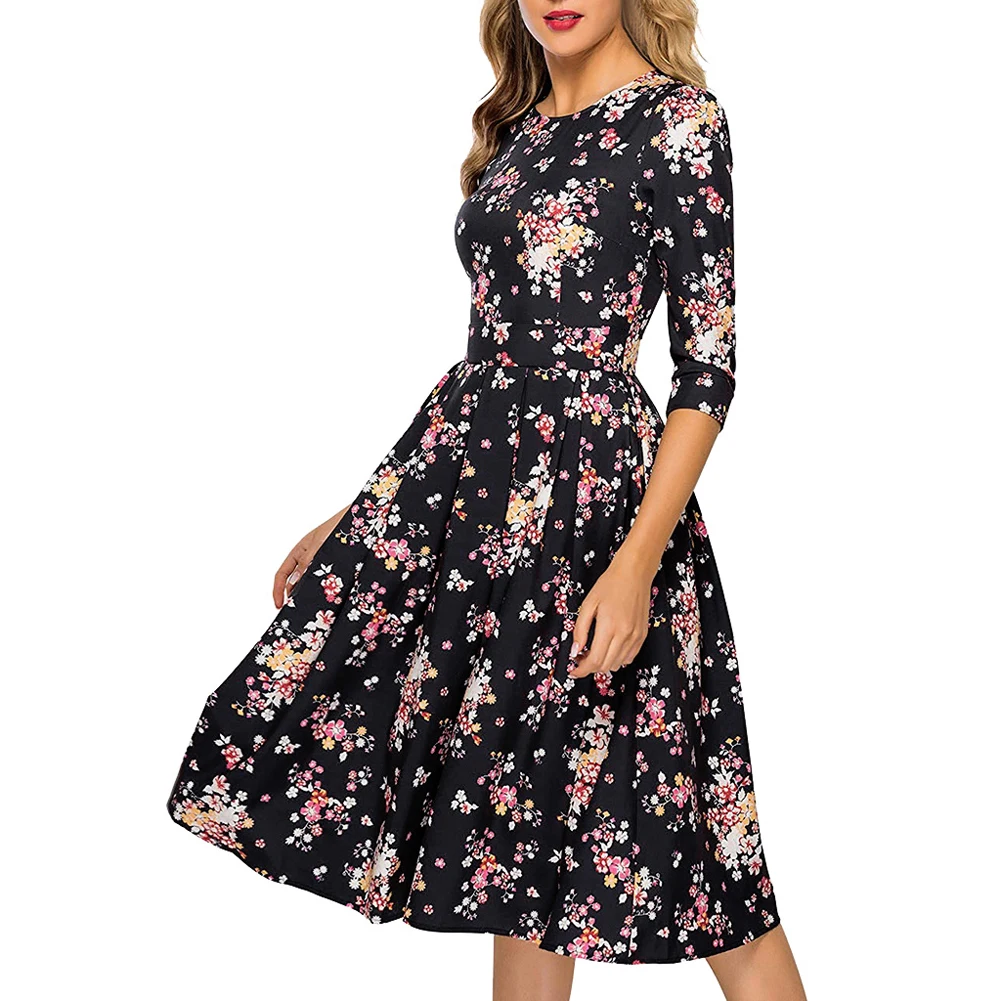 Женское модное платье с коротким рукавом женское миди повседневное Ретро