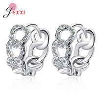 hot sale 100 925 sterling silver simple style link pattern hoop earrings for women fashion classic charm silver jewelry