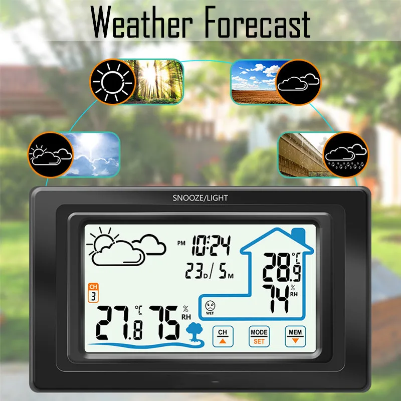 NEW Touch Indoor Outdoor Weather Station+ Outdoor Device Forecast Sensor Thermometer Hygrometer Meter Calendar
