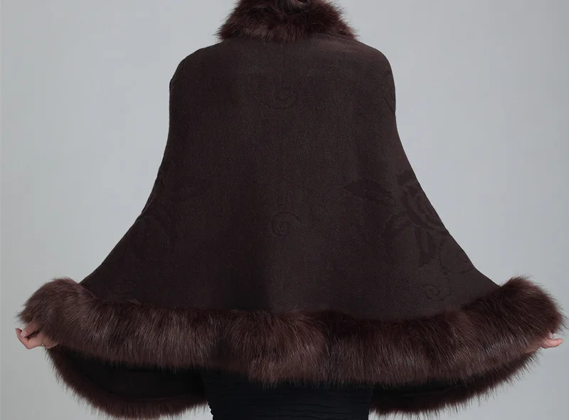 SC57, 13 цветов, Осень-зима, женское белое кашемировое пончо из искусственного лисьего меха для свадьбы, вязаная Черная шаль с большим мехом на шее для невесты - Цвет: Same Color As Photo
