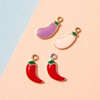 10pcs enamel eggplant chili charm pendant for jewerly diy making bracelet women necklace earrings accessories findings craft