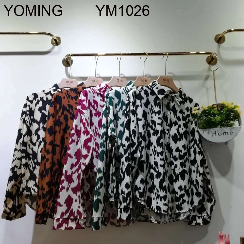 YOMING YM1029 модная официальная рубашка с принтом топы отложным воротником длинным