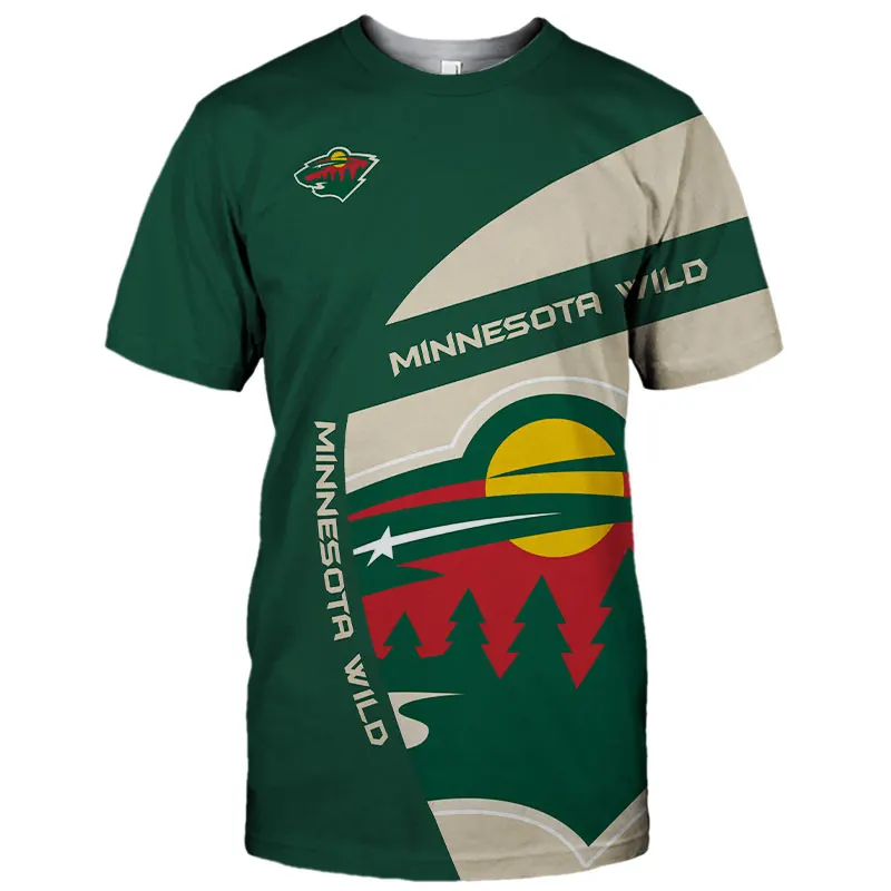 

Summer Casual Tops Minnesota Men's fashion White green stitching geometric bear print Wild T-shirts