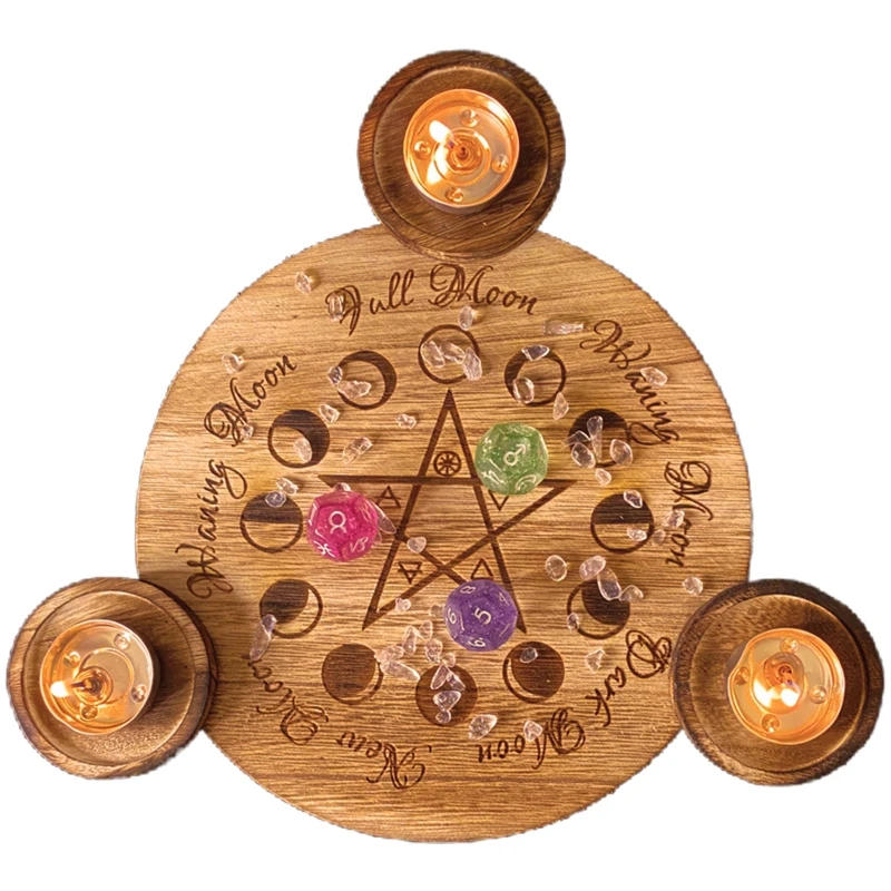 

Wooden Candle Holder Astrology Pentacle Altar Plate Divination Magic Candlestick