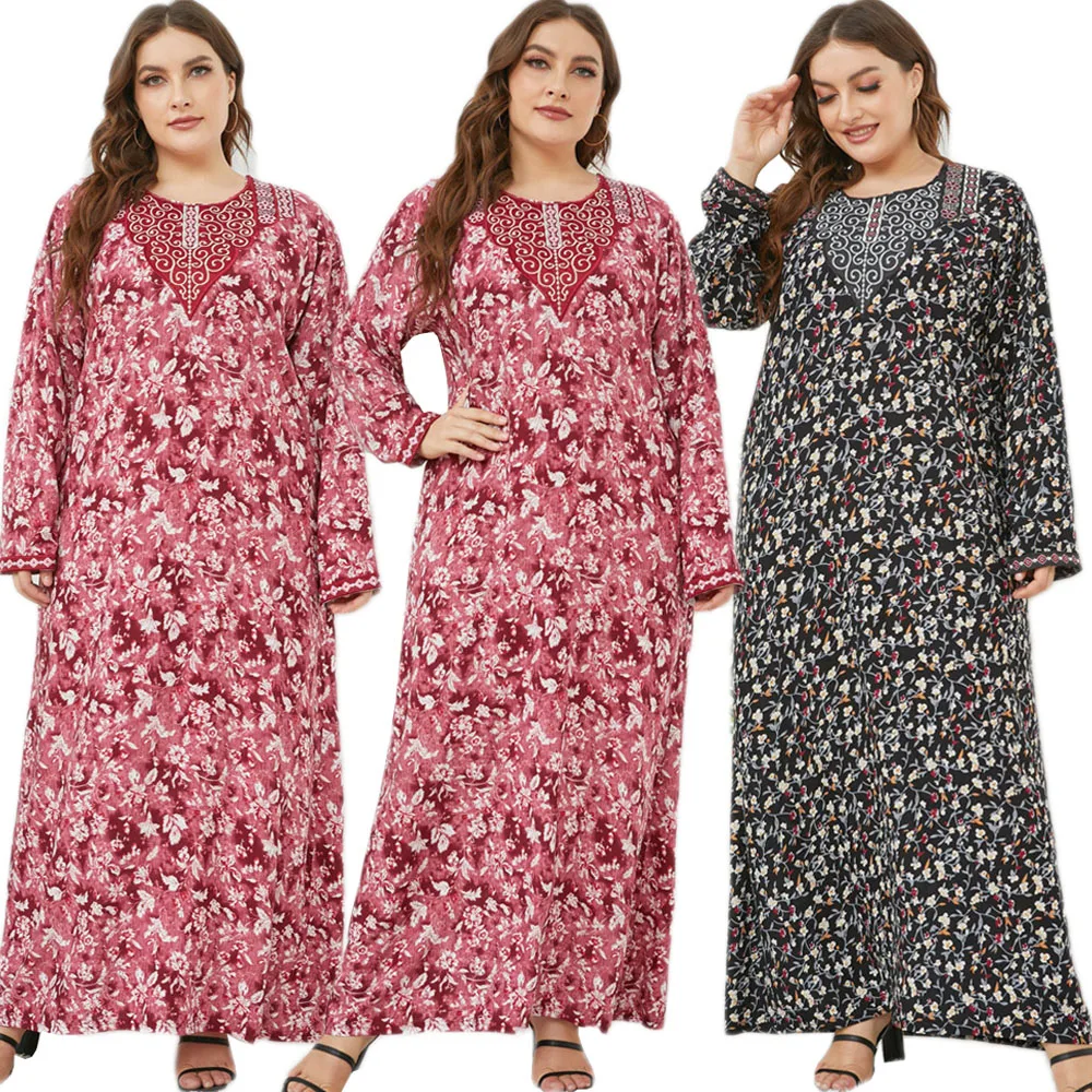 Платье женское длинное с цветочным принтом, мусульманский длинный сарафан, Арабская абайя, Средний Восток, Дубай, весна-осень