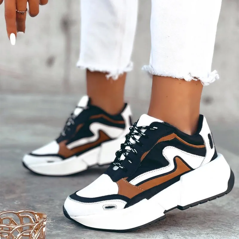 

Sneakers Women Shoes Leopard Platform Shoes Flats Winter Lace Up Ladies Sport Casual Shoes Color Matching Zapatillas Mujer 2021