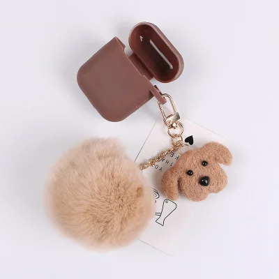 No Airpods Милый брелок мини-Пудель помпон брелок для ключей для женщин пушистая плюшевая собака игрушка кукла сумка автомобильный брелок аксессуары для ключей DIY - Цвет: No Airpods