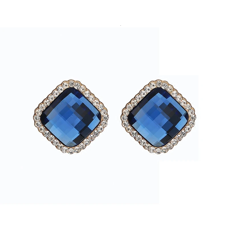 Серьги клипсы без пирсинга женские большие квадратные украшения со стразами в
