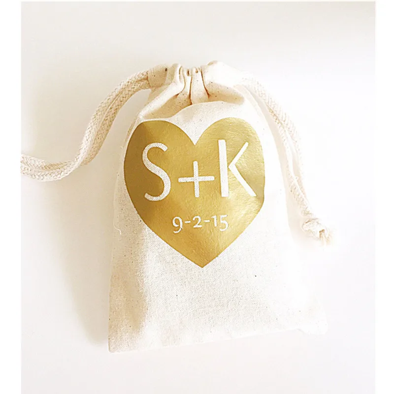 

Gold heart gift bag custom engagement treat Bag Bachelorette favor Bags muslin Hangovers Kit wedding welcome bag Thankful bags